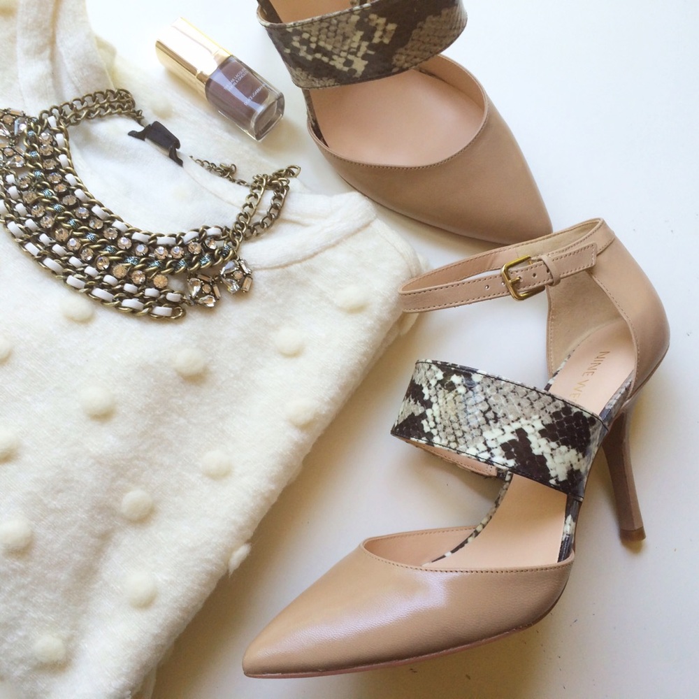 Nude And Python Strap Pumps Nine West- Excellent … - image 1